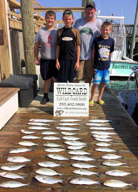 Young anglers showing off catch of bluefish